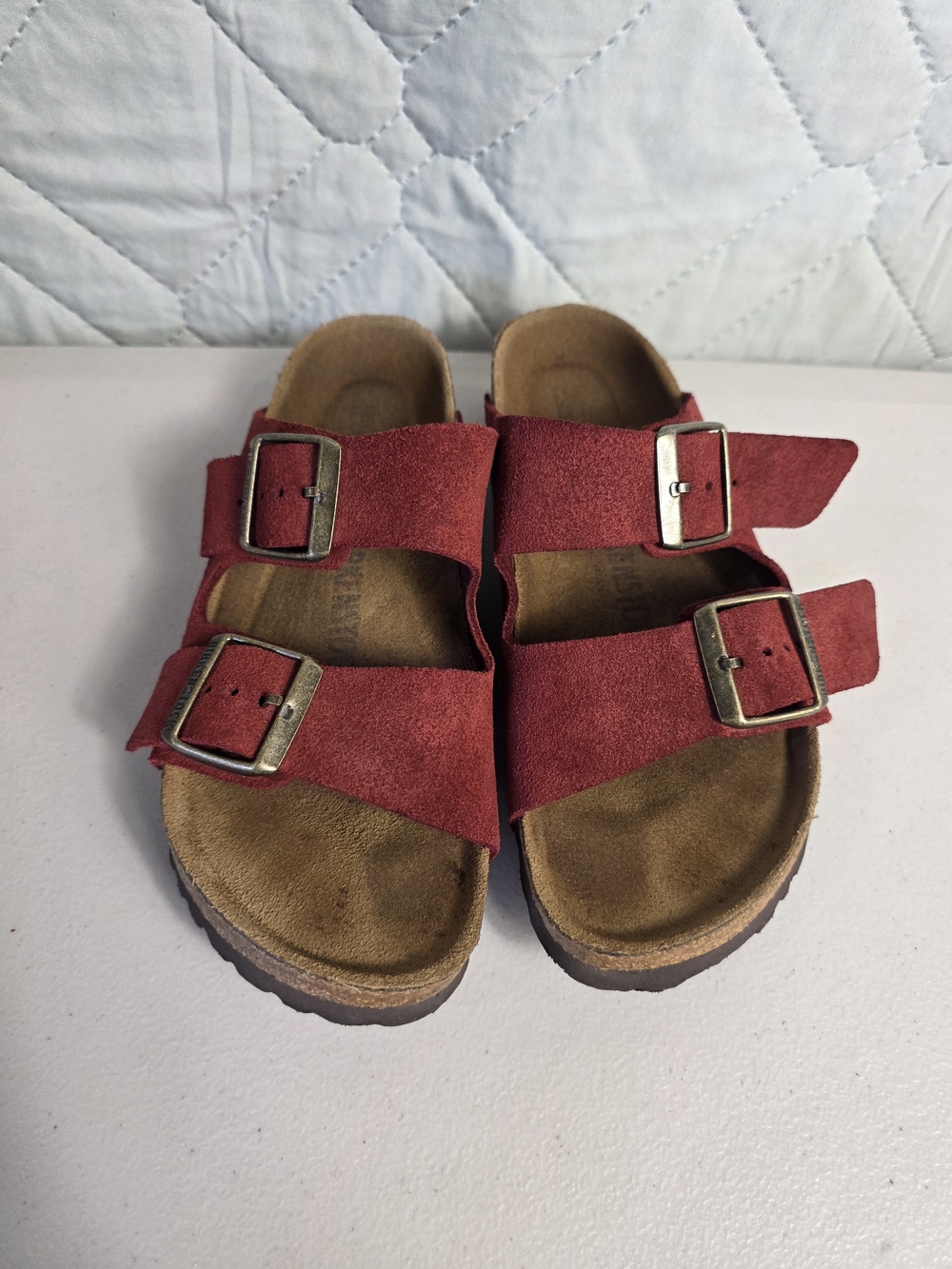 Birkenstock Arizona Vermouth Suede Sandals Red Sz 37